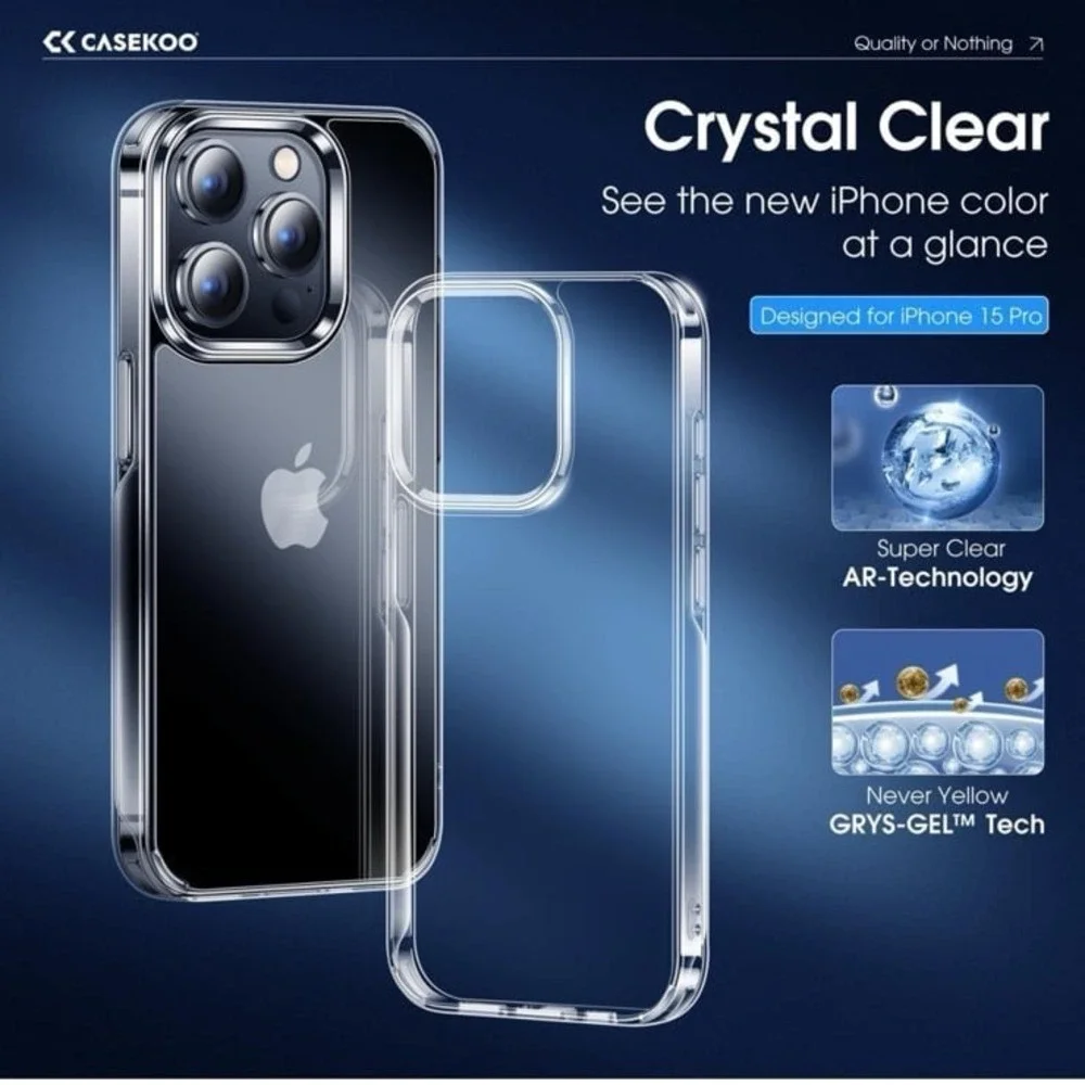 CASEKOO for iPhone 15 Pro Case Crystal Clear, [Never Yellow Technology